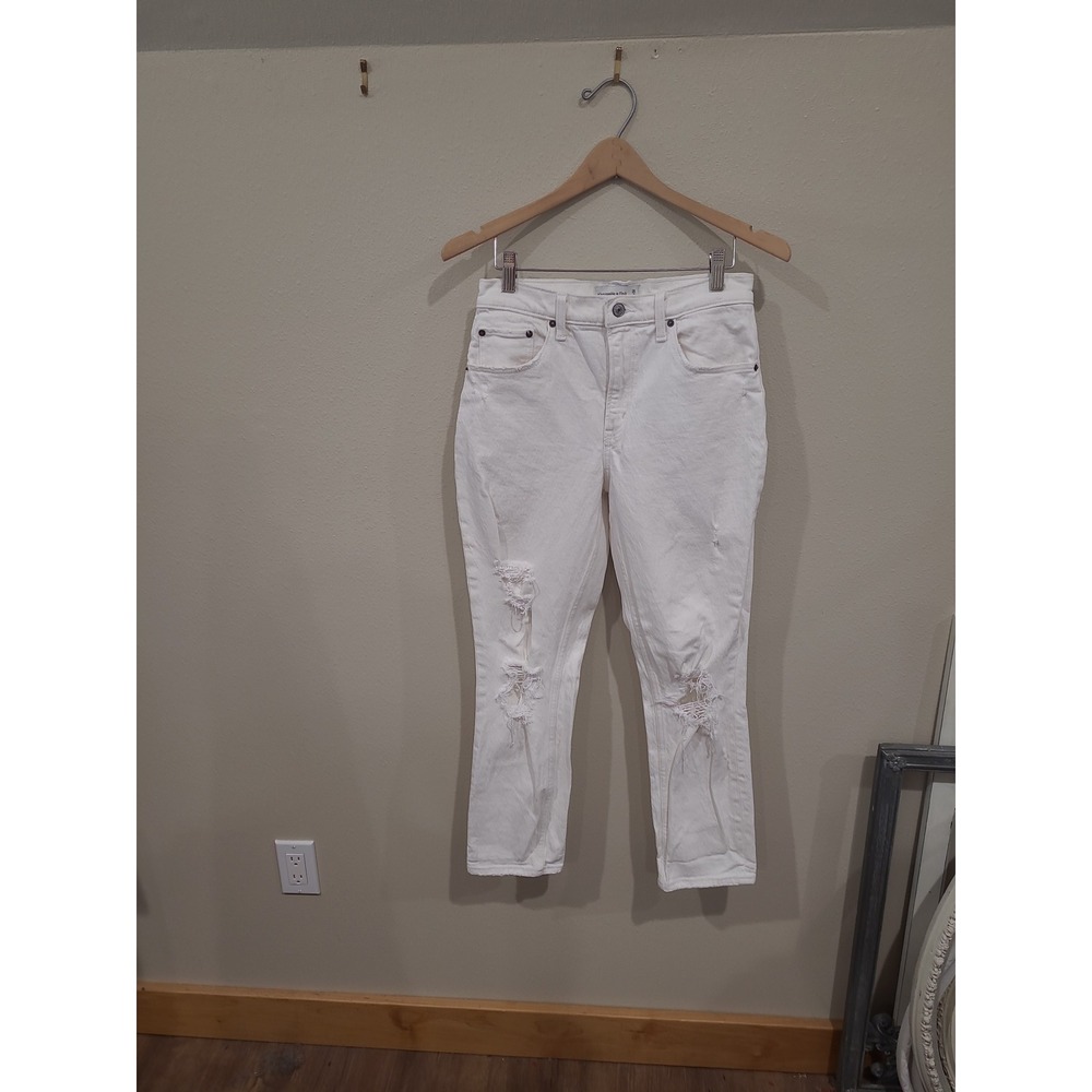 Abercrombie & Fitch High Rise Mom Jeans distressed White women SZ 26/2 short